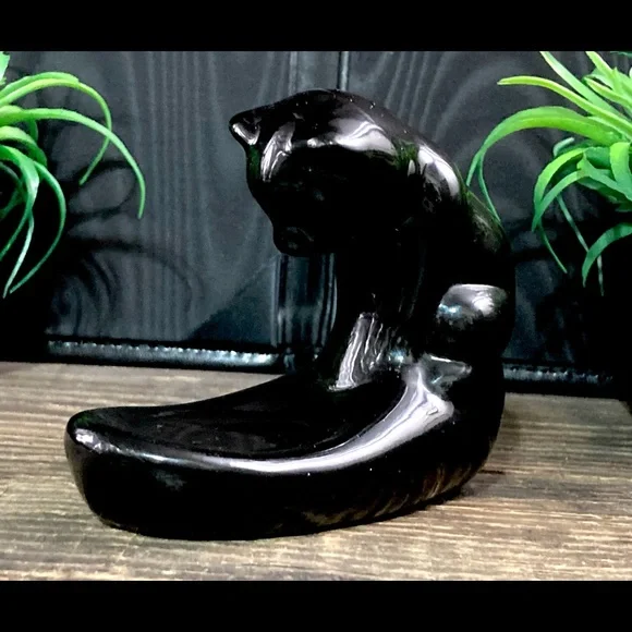Vintage Haeger Style Black Cat | Gazing Bowl | Art Glass Cobalt Bowl - Picture 10 of 13